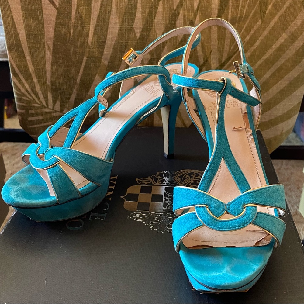 Vince Camuto Blue Goddess/Brass True Suede Tylee Heels